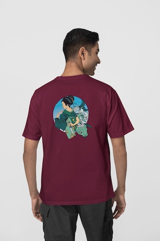 Geyşa Koi Ön-arka Baskılı %100 Pamuk Beyaz Kadın/erkek Unisex Rahat Kalıp Oversize T-shirt Bordo