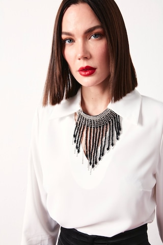 Sateen Kolyeli Salaş Bluz - Ekru-134624 Ekru
