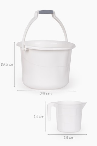 Porsima 2 Li Banyo Balkon Temizlik Seti 8l Kulplu Kova 1,65l Maşrapa Banyo Seti Beyaz Beyaz