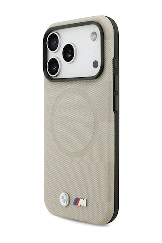 İphone 17 Pro Uyumlu Kılıf Bmw Lisanslı M-safeli Metal Logolu Delikli M Dizayn Deri Kapak Gri Gri