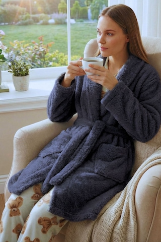 Şal Yaka Wellsoft Sabahlık & Peluş Bornoz-yumuşak, Polar Unisex Sabahlık Antrasit