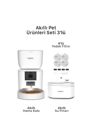 Akıllı Otomatik Kedi Köpek Mama Kabı Programlanabilir Besleme Kasesi Su Pınarı Sebili Ve Yedek Filtreler 3'lü Pet