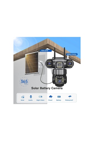 12 Mp 3 Kameralı Ultra Hd 4g Güneş Enerjili Solar 4g Simkartlı Akıllı Güvenlik Kamerası