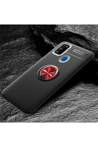 Samsung Uyumlu Galaxy M30s Kılıf Zore Ravel Silikon Kapak Siyah-Kırmızı