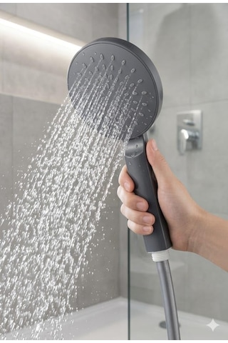 Smartizi Büyük Yuvarlak El Duş Başlığı Mat Gri - Kireç Karşıtı Silikon Nozullu Modern Banyo Başlığı Çok Renkli