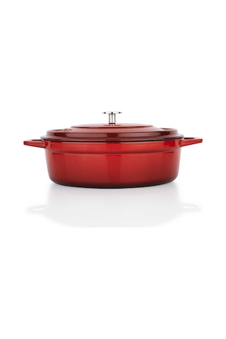 Schafer Guss Chef Döküm Basık Tencere 26cm-2 Parça-kırmızı Gri
