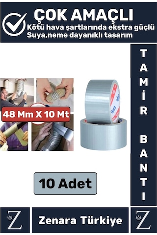 Ultra Güçlü Suya Neme Dayanıklı Çok Amaçlı Onarım Tamir İzolasyon Bantı Gri 48 Mm X 10 Metre 10 Adet