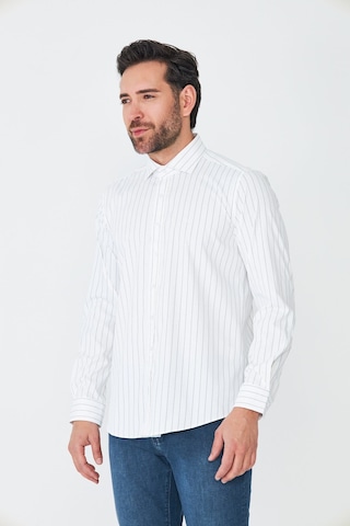 White Stone Beyaz Lacivert Çizgili Slim Fit Erkek Gömlek Beyaz-laci