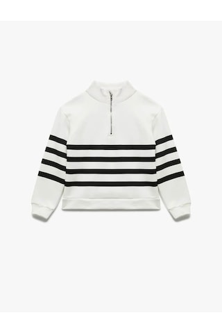 Koton Fermuarlı Yarım Balıkçı Yaka Oversize Siyah Kız Çocuk Sweatshirt 6wkg10059ak Siyah