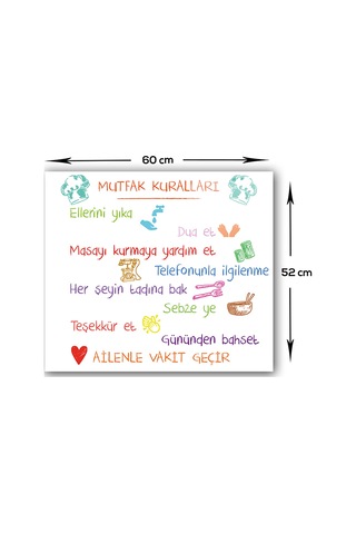Decorita Renkli Mutfak Kuralları Cam Ocak Arkası Beyaz 52x60cm