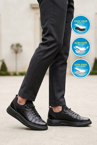 Walkway Siyah Kroko Lastik Bağcıklı Erkek Sneaker Balase M
