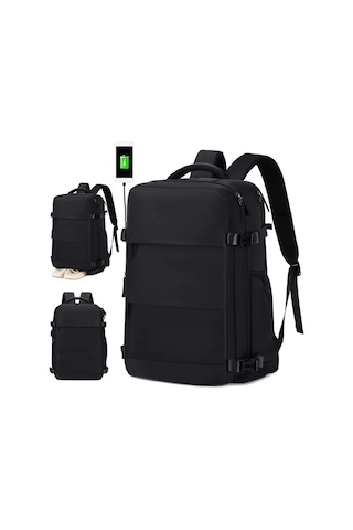 Cordial Kadınlar İçin Siyah Moda Çok Fonksiyonlu 15.6 İnç Dizüstü Bilgisayar Ve Ayakkabı Bölmeli Seyahat Sırt Çantası Siyah