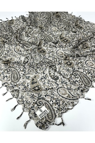 Shawl Secret Sökme Boncuklu Pamuk Yazma - 05868 Vizon-yeşil