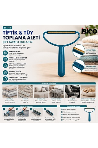 İbico İ21-136 2in1 Başlı Pet Shop Plastik Saplı Pls.kaşıyıcı Aparat Metal Tiftik Tüy Toplama