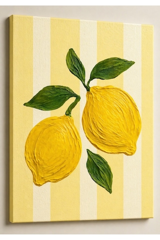 Modern Limon Kanvas Tablo Sarı & Yeşil Tonlarda Dekoratif Duvar Tablosu