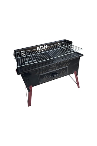 Acn Kömürlü Mangal 35x 60 Cm Katlanır Ayaklı Çift Izgaralı Siyah
