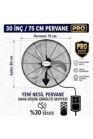 Muzeko Mzk750pro Plus 30 Inç Sanayi Tipi Kumandalı Duvar Tipi Vantilatör 210w 80cm %100 Bakır Motor Ev İçin Uygun Değildir