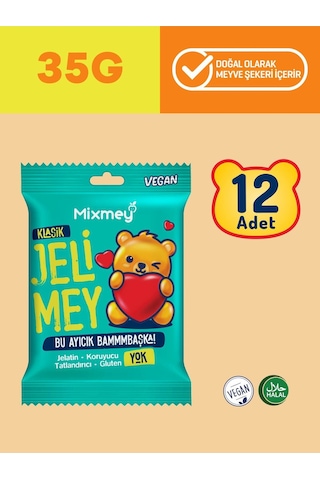 Mixmey Jelimey Klasik Jelatinsiz Doğal Klasik Lezzet Gummy Bear Ayıcık 12 Adet x 35 G