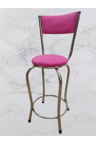 Sandalye BAR Tipi Yüksek Model  PEMBE FUŞYA 1 adet Metal Çelik nikelaj Suni deri döşeme El Yapım Pembe