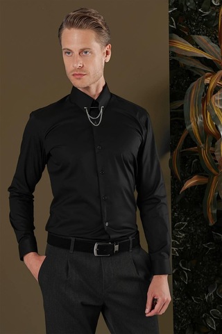 Efor Gk 704 Slim Fit Siyah Klasik Gömlek Siyah