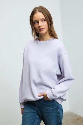 Grımelange KARIUS Kadın Organik Pamuklu İçi Polarlı Oversize Yuvarlak Yakalı Lila Sweatshirt