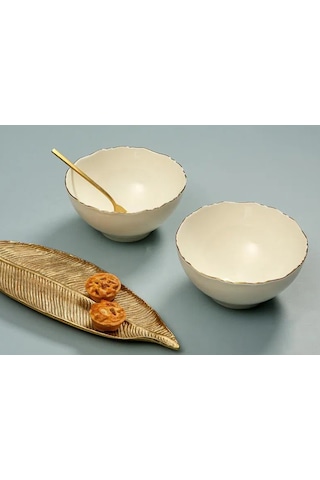 Porland Tide Altın Yaldız Kase 22cm Beyaz - Altın