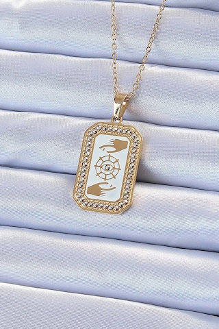 316l Çelik Zincir Altın Renk Mineli Zirkon Taşlı Göz Figür Tarot Kolye Çok renkli 93347504