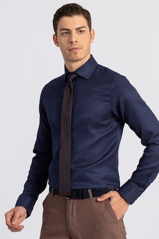 Tudors Slim Fit Dar Kesim Armürlü Erkek Gömlek-16199 Lacivert