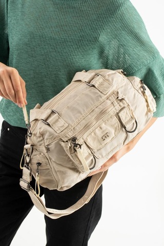 Kadın Omuz Çantası Çapraz Askılı Postacı Bayan Çantası 21 31 Cm Poliamid Hafif Kumaş Kol Çantası Krem