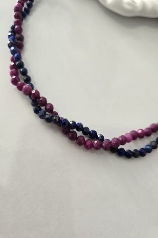 Sertifikalı 3 Mm Yakut, 3 Mm Lapis Lazuli Doğaltaş Kolye Lacivert - Kırmızı