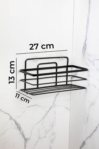 2'li Set Banyo Düzenleyici Şampuanlık Banyo Rafı Yapışkanlı Paslanmaz Siyah