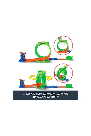Hot Wheels Monster Trucks Mutant Kaosu Çemberde Yarış Oyun Seti, 1:64 Ölçekli Wreckin' Wolf, 110 Gramlık Slime, 2 Oynama Şekli, Jmk91