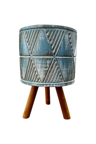 Bitki Tasarımı Ev Dekorasyon Mavi Eskitme Piramit Beton Saksı Ayaklı Çiçeklik Saksılık