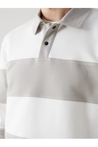 Lcw Vision Bej Polo Yaka Uzun Kollu Çizgili Erkek Sweatshirt
