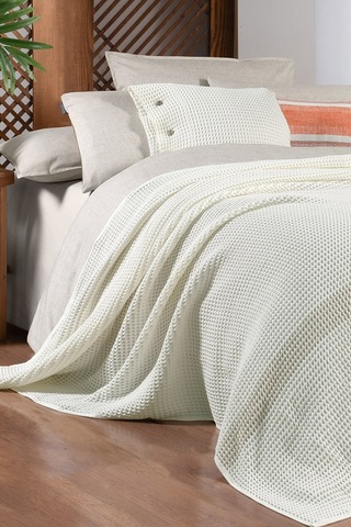 Sarev Polendia Ekru Çift Kişilik %100 Pamuk Yatak Örtüsü 200 220 Cm