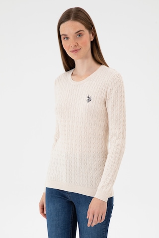 U.S. Polo Assn. Kadın Krem Melanj Bisiklet Yaka Basic Kazak 50313626-VR159