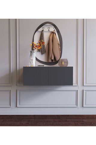 Duvara Monte Antrasit %100 Mdf Fonksiyonel 2 Kapaklı Dresuar Antrasit