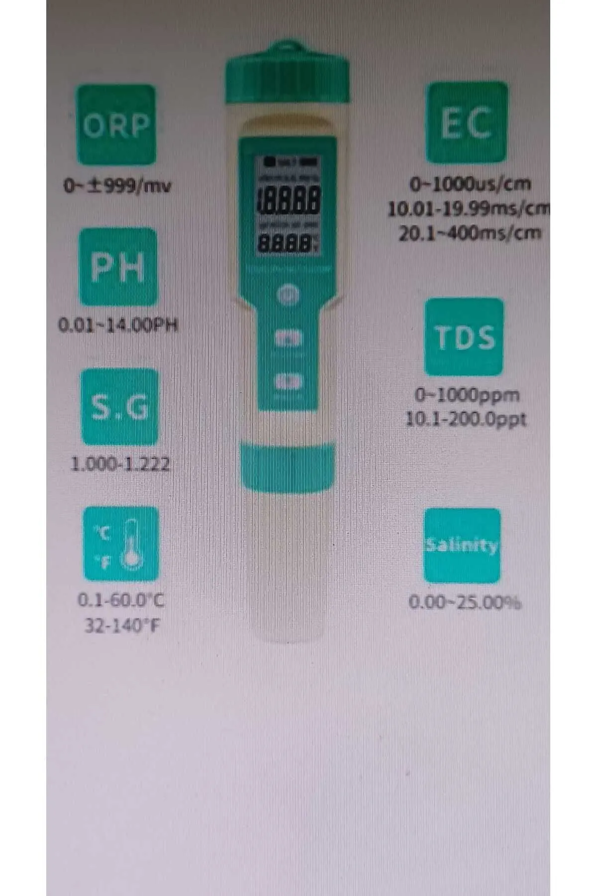 Ölcüm Cihazı C-600 7in1 Ph/tds/ec/orp/deniz Suyu Ağırlık/tuzluluk/sıcaklık