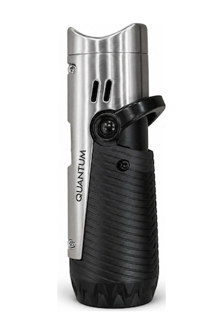Quantum Üç Torch Pürmüz Siyah Gümüş Dahili Punch & İğneli Metal Puro Çakmağı Tr9983