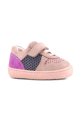 Rakerplus Bob Hakiki Deri Pudra Gri Mor Barefoot Cırtlı Lastikli Bebek Sneaker Ayakkabı Pudra