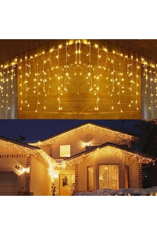 Coverzone 4 Metre Saçaklı Sarkıt Perde Led Işık - 120 Ledli Eklenebilir Tasarım - Fişli Yılbaşı Ve Noel Süsle