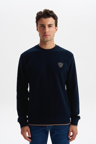 AR-MA Arma Erkek Regular Fit Karbon Fırçalı Selanik Kumaş Bisiklet Yaka Süs Etiketli Sweatshirt Kazak K30124698802 Lacivert