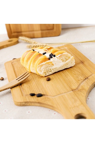 Leezsing Kare Moso Bambu Kesme Tahtası - Meyve, Pizza, Sebze İçin Tam Bambu Tasarım - 33x18x0.9cm Shape 1 Diğer