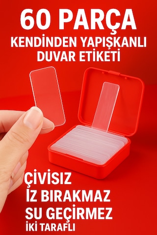 60 Parça Kendinden Yapışkanlı Duvar Etiketi - Çivisiz, İz Bırakmaz, Su Geçirmez, İki Taraflı