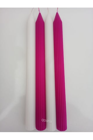 Yılbaşı Özel Serisi 4'lü Beyaz Fuşya Şamdan Doğal Kokulu Soya Mum