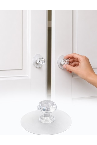 Yapışkanlı Kristal Mobilya Kulpu Dolap Çekmece Kapak Komodin Tutacağı 6 cm -