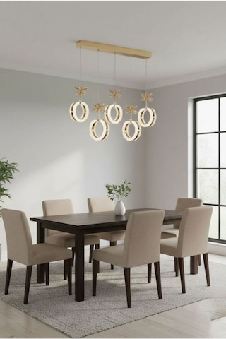 Zerafet 5 Li Rose Gold Yemek Masası Üstü 3 Renk Ledli Modern Sarkıt Led Avize Altın