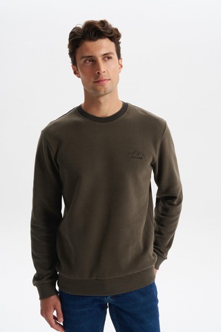 AR-MA Arma Erkek Regular Fit Örme Selanik Sweatshirt %65 Pamuk %35 Polyester, Karbon Fırçalı, Basic Bisiklet Yaka K30124698902 Haki
