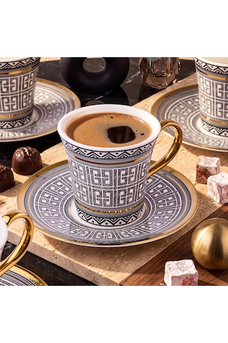 Aryıldız Kingham 12 Parça 6 Kişilik Kahve Fincan Takımı Siyah 90 Ml Çok Renkli