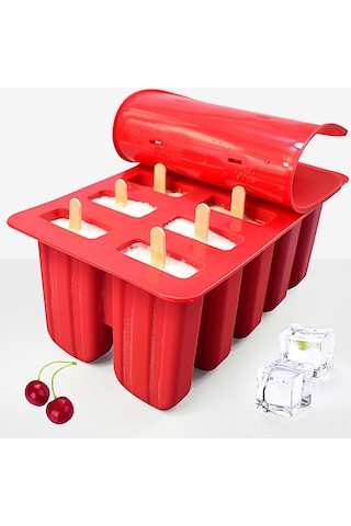 Symbee 10'lu Silikon Dondurma Kalıbı, Yemeklik Buzluk, İçecek Popsikli Form, Yeniden Kullanılabilir, Sağlıklı Materyal + 50 Adet Popsikli Poşet